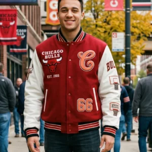 Chicago Bulls Classic Varsity Jacket – Red Wool & Genuine Leather Sleeves