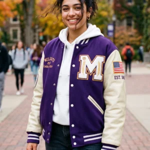 Purple Wool & Real Leather Varsity Jacket – Men’s & Women’s Classic Letterman Jacket