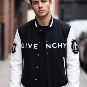 Men’s Black & White Wool and Real Leather Varsity Jacket