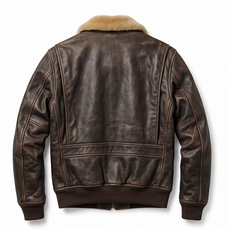 Men's Dark Brown Vintage Pilot Leather Bomber Jacket with Shearling Collar - Image 3
