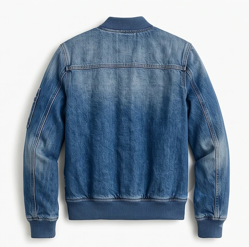 Women’s Vintage Distressed Denim Bomber Jacket in Indigo Blue - Image 3