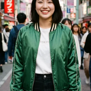 Emerald Green Satin Bomber Jacket