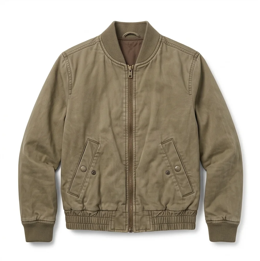 Men's Washed Khaki Cinched Bomber Jacket – Vintage Canvas Outerwear - Image 2