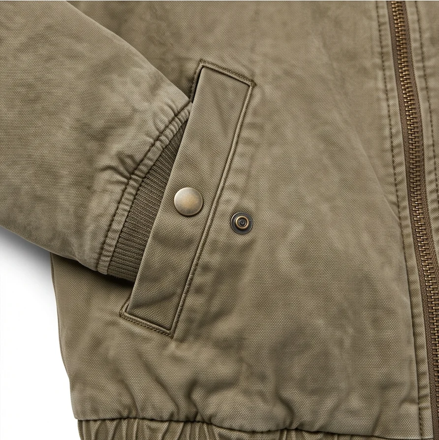 Men's Washed Khaki Cinched Bomber Jacket – Vintage Canvas Outerwear - Image 5