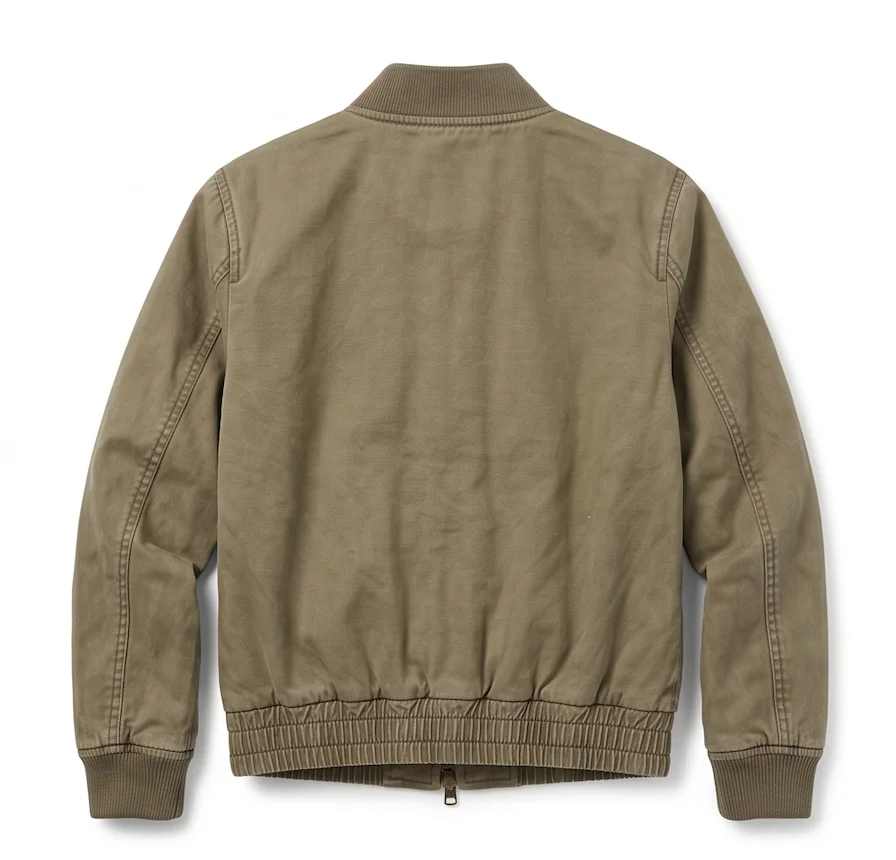 Men's Washed Khaki Cinched Bomber Jacket – Vintage Canvas Outerwear - Image 3