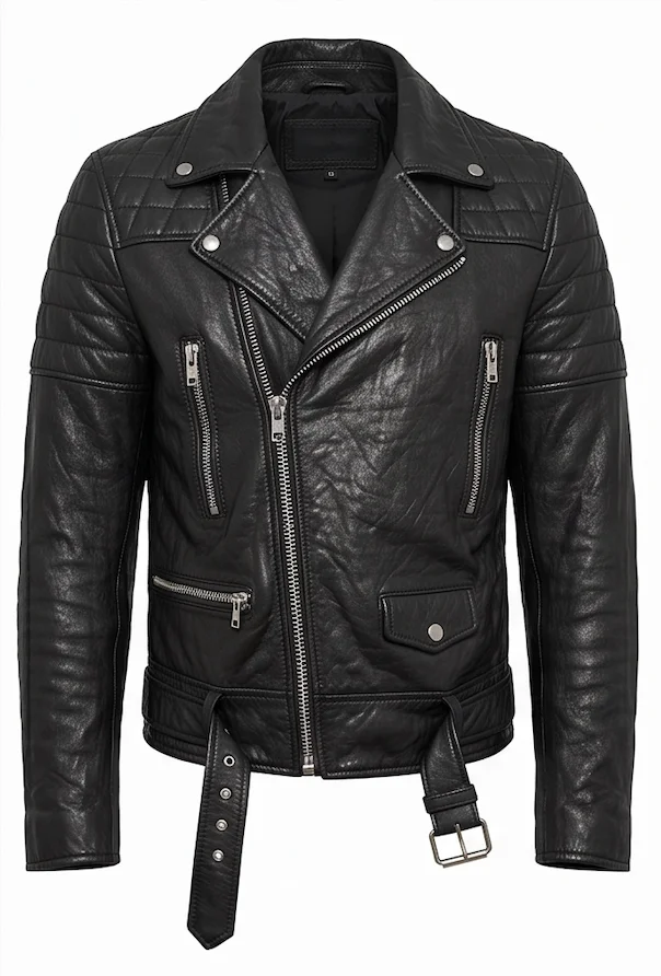Men's Black Quilted Leather Biker Jacket – Vintage Moto Asymmetrical Style - Image 2