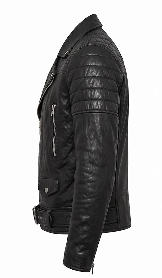 Men's Black Quilted Leather Biker Jacket – Vintage Moto Asymmetrical Style - Image 5