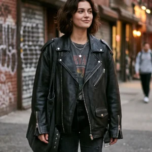 Oversized Biker Jacket in Black – Women’s Loose Fit Genuine Leather Motorcycle Jacket