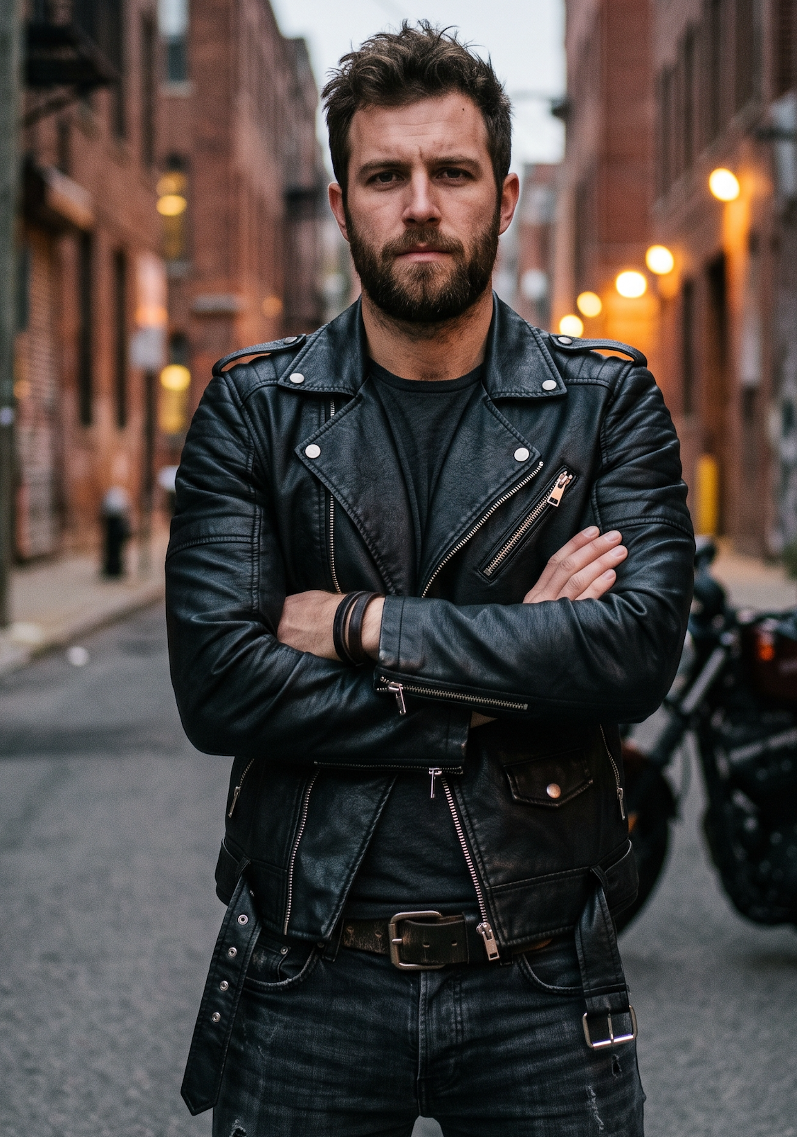Men's Classic Matte Black Faux Leather Biker Jacket with Padded Shoulders