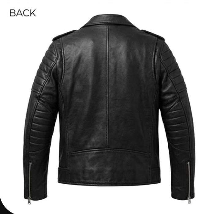 Men's Classic Matte Black Faux Leather Biker Jacket with Padded Shoulders - Image 2