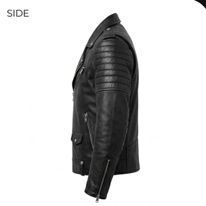 Men's Classic Matte Black Faux Leather Biker Jacket with Padded Shoulders - Image 4
