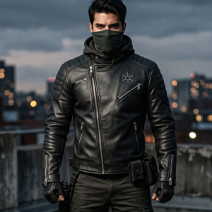 Men's Stealth Ninja Black Biker Leather Jacket – Tactical Padded Motorcycle Outerwear
