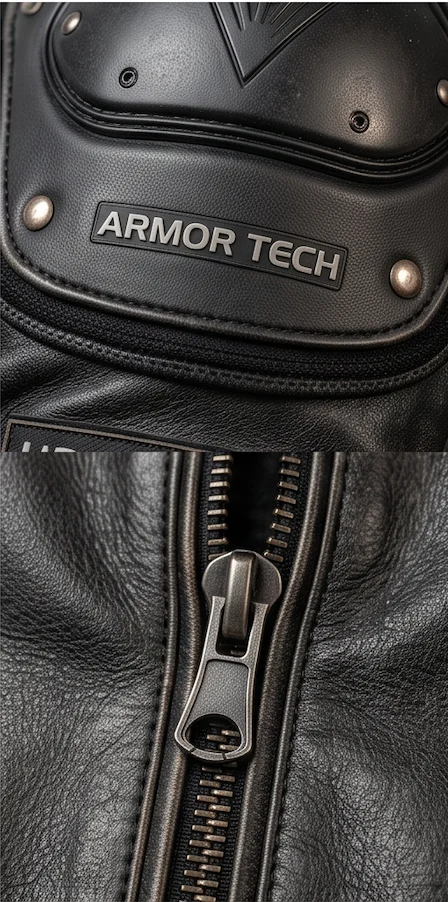 Men's Distressed Black Armored Leather Biker Jacket - Image 4