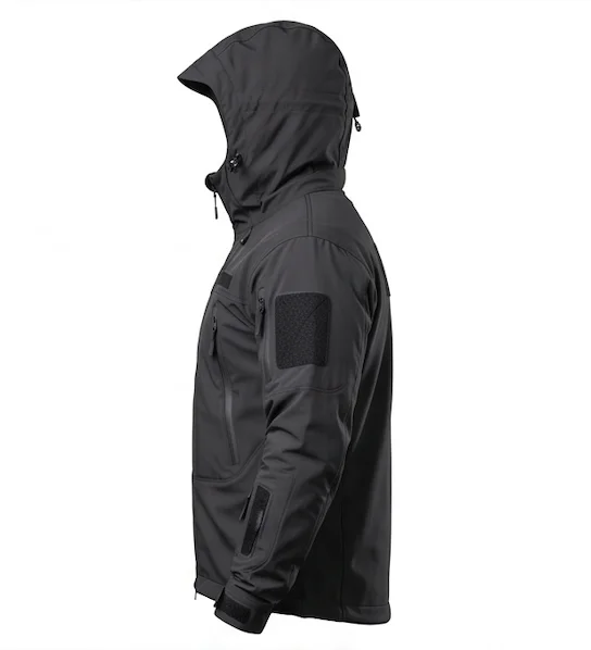 Men’s Black Tactical Softshell Jacket – Waterproof Fleece-Lined Hooded Outerwear - Image 2