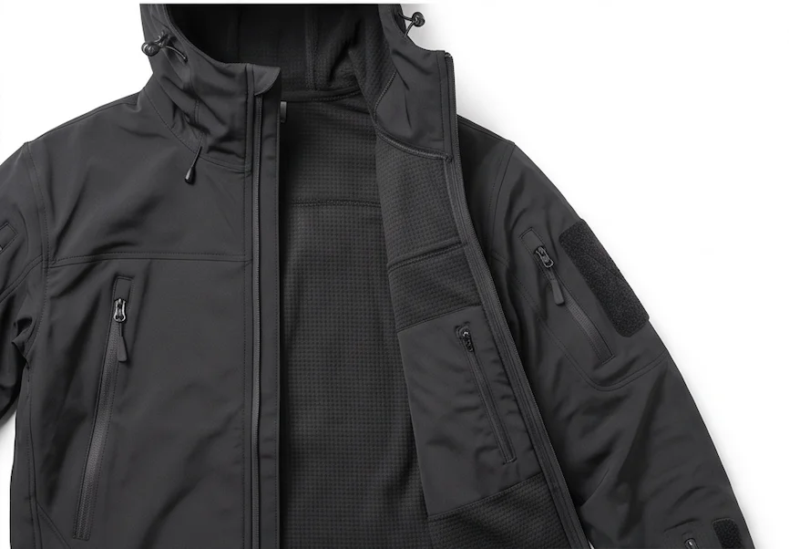 Men’s Black Tactical Softshell Jacket – Waterproof Fleece-Lined Hooded Outerwear - Image 6