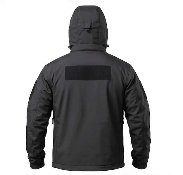 Men’s Black Tactical Softshell Jacket – Waterproof Fleece-Lined Hooded Outerwear - Image 3
