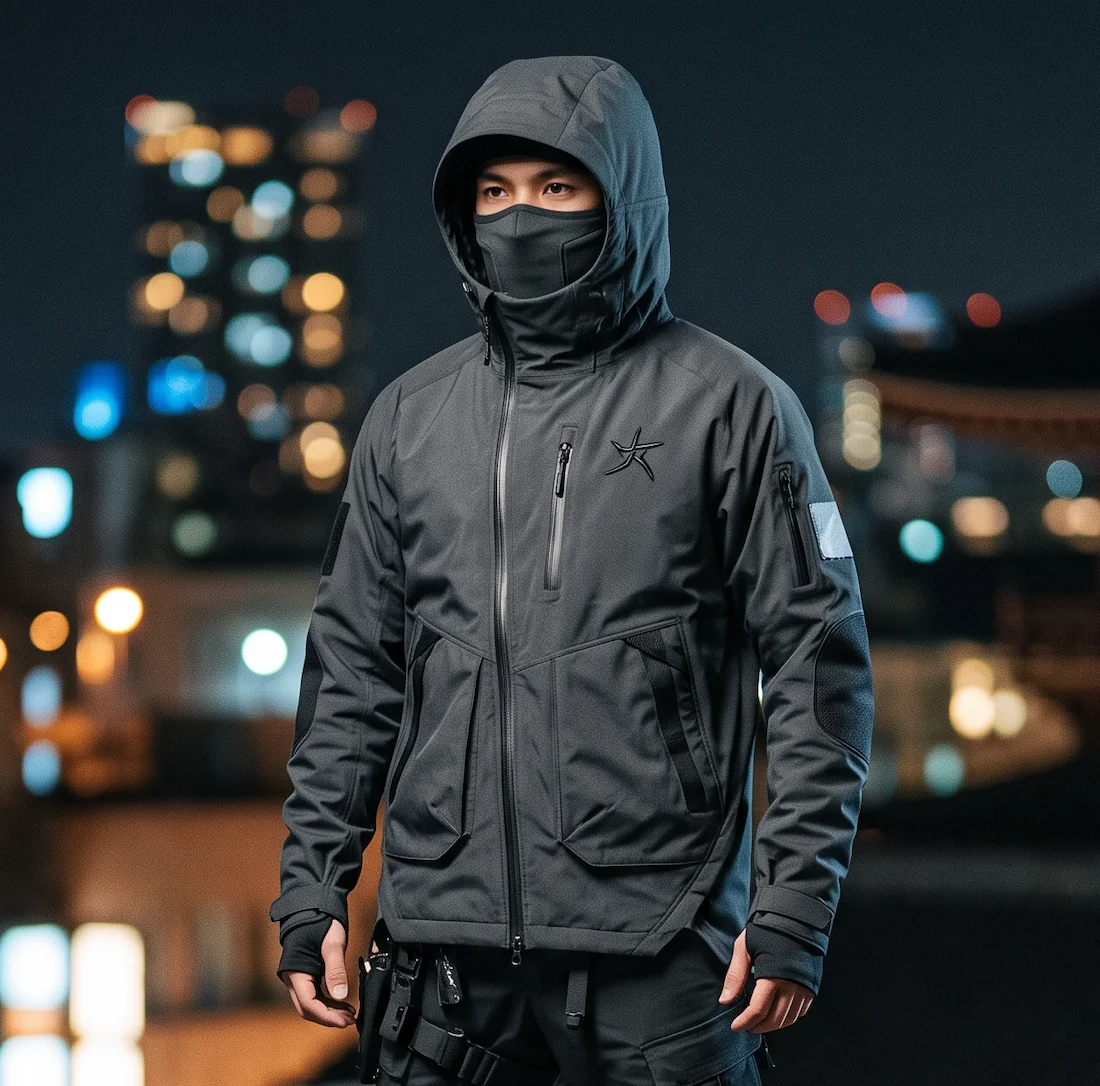 Men's Charcoal Grey Tactical Techwear Jacket – Waterproof Urban Ninja Hooded Outerwear