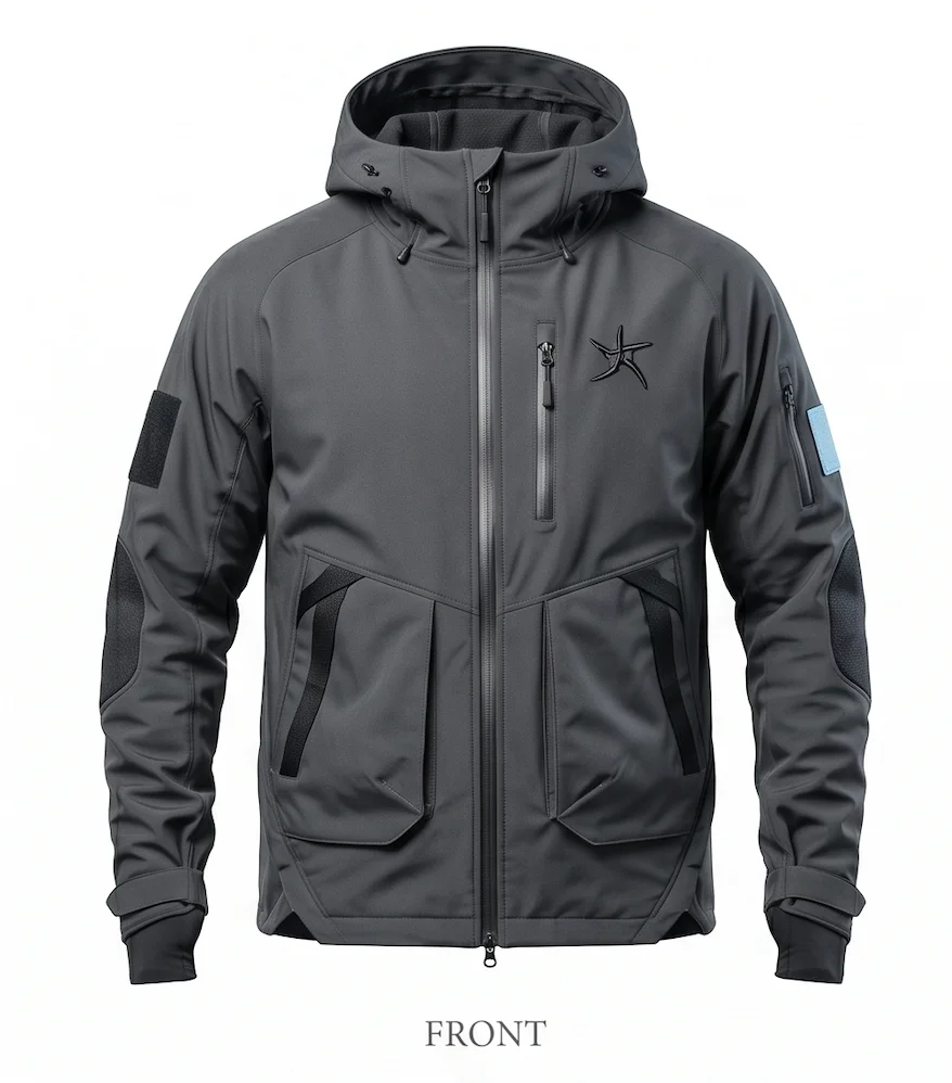 Men's Charcoal Grey Tactical Techwear Jacket – Waterproof Urban Ninja Hooded Outerwear - Image 2