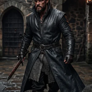 Dark Nomad Full-Length Leather Trench Coat – Medieval Black Duster for Men