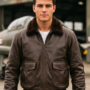Men's G-1 Flight Jacket – Dark Brown Shearling Collar Aviator Leather Jacket