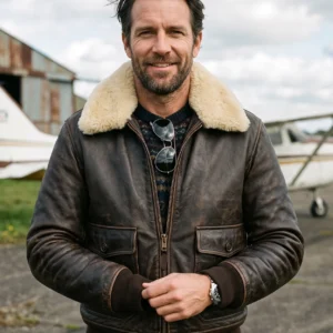 Men's Black B-15 Flight Jacket with Brown Fur Collar