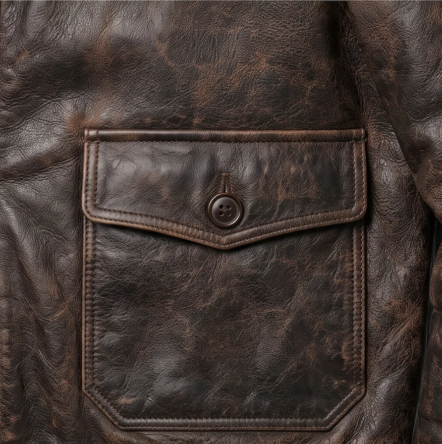 Men’s Distressed Dark Brown Leather Aviator Jacket with Shearling Fur Collar - Image 4