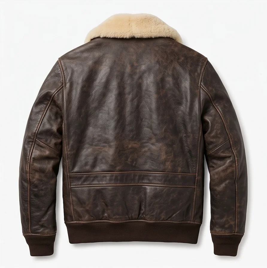 Men’s Distressed Dark Brown Leather Aviator Jacket with Shearling Fur Collar - Image 3