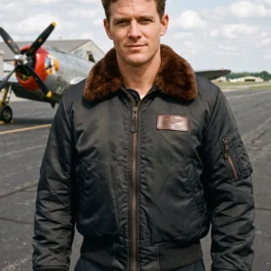 Men's Black B-15 Flight Jacket with Brown Fur Collar