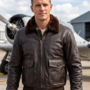 Men's Dark Brown G-1 Style Leather Pilot Jacket with Fur Collar
