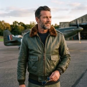 Men's Olive Green Aviator Leather Jacket