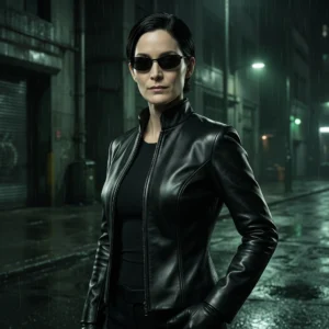 The Matrix Trinity Inspired Black Leather Moto Jacket for Women