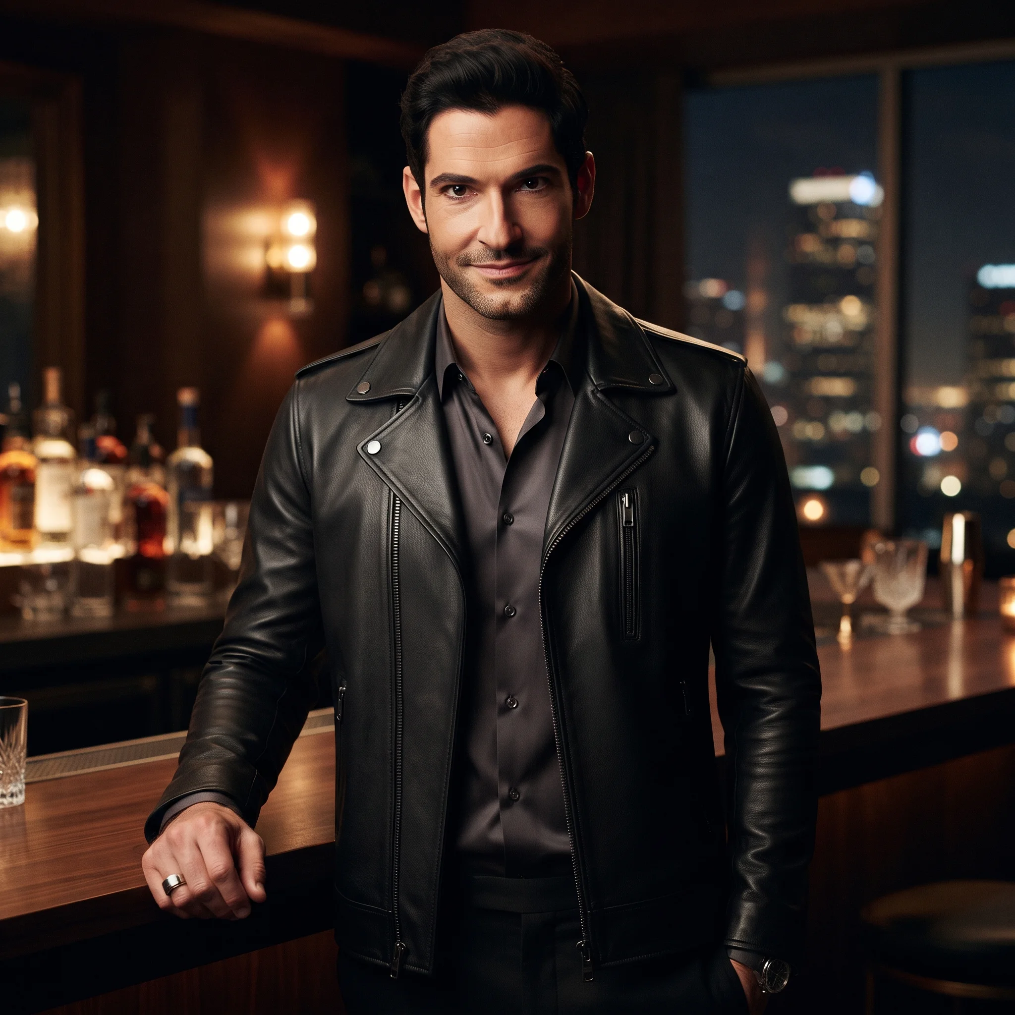 Lucifer Morningstar Inspired Black Biker Leather Jacket