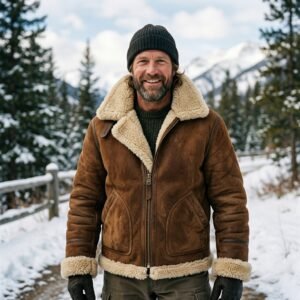 Men's Chestnut Brown Double-Sided Shearling Jacket