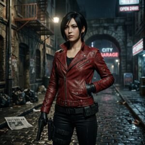 Ada Inspired Crimson Red Leather Biker Jacket