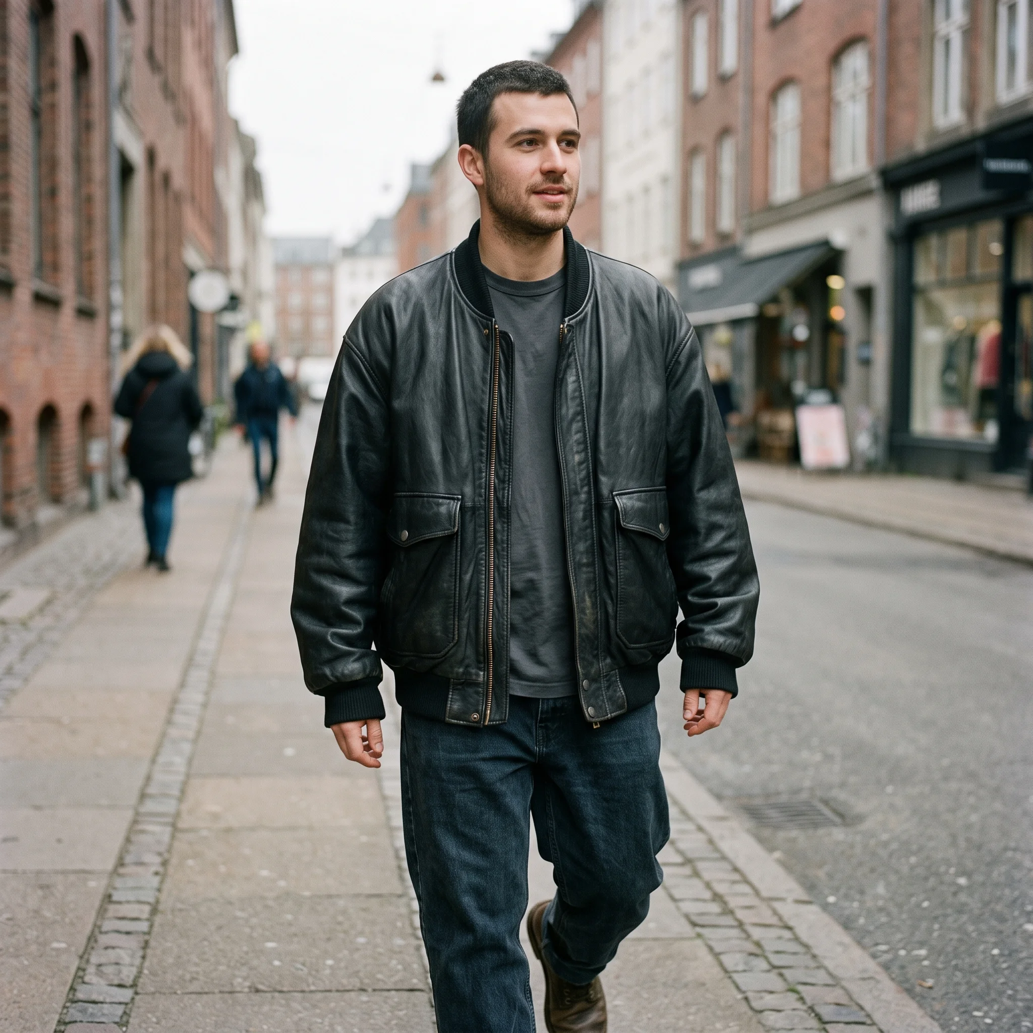 Men’s Oversized Black Leather Bomber Jacket