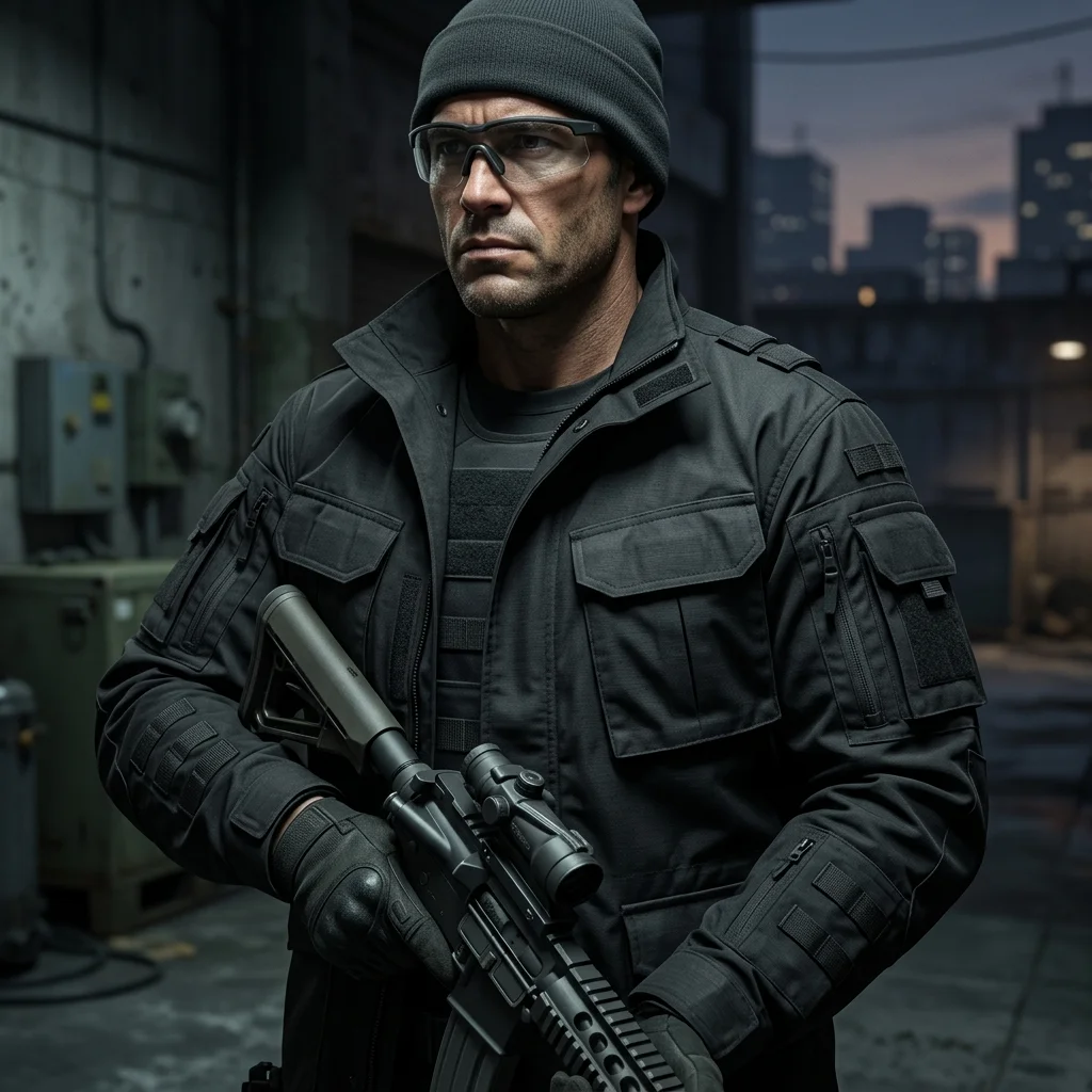 Men's Black Tactical Combat Jacket - Utility Gaming Streetwear