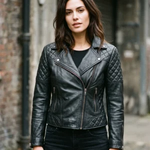 Women’s Black Quilted Leather Biker Jacket