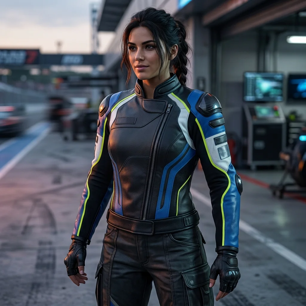 Women's Futuristic Racing Leather Jacket Armored Motorcycle Jacket