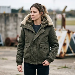 Women’s Olive Green B-11 Heavy-Duty Canvas Flight Jacket
