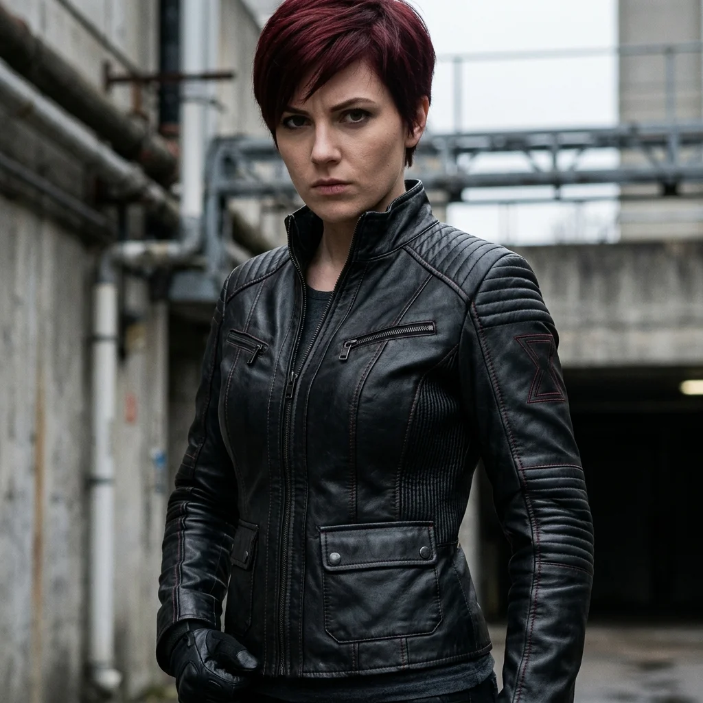 Women's Black & Red Tactical Biker Leather Jacket