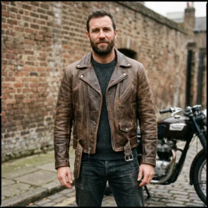 Men's Distressed Vintage Brown Leather Motorcycle Biker Jacket