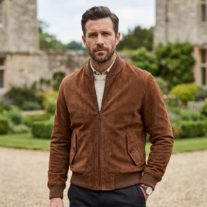 Men’s Eddie Horniman Inspired Brown Suede Bomber Jacket