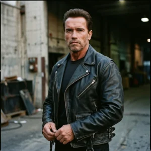 Men's Terminator Style Black Leather Motorcycle Jacket