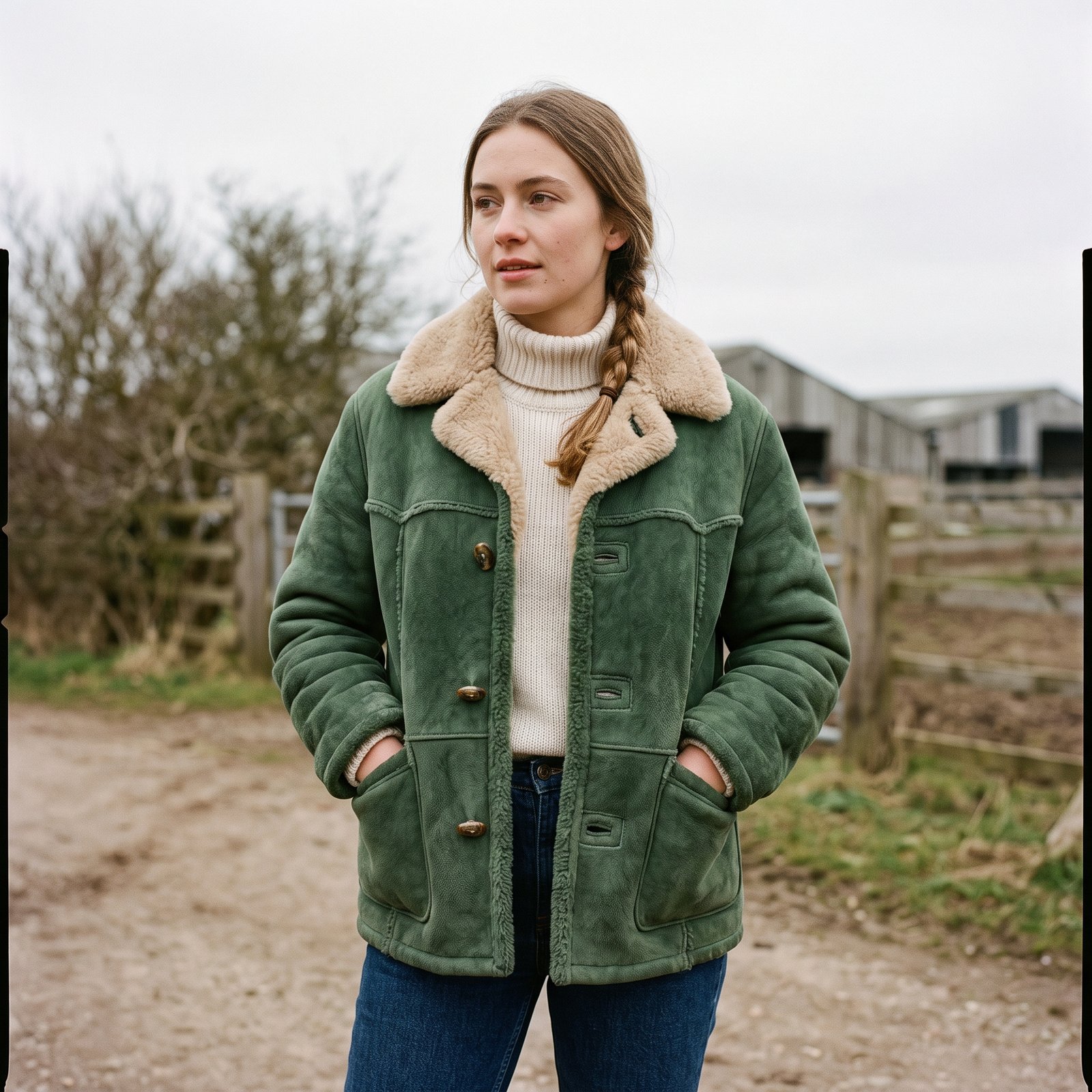 Women's Moss Green Suede Shearling Ranch Jacket