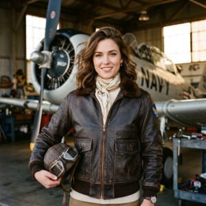 Women’s Vintage Distressed Brown Aviator Flight Leather Jacket