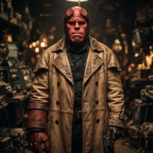 Men's Hellboy inspired Light Brown Leather Trench Coat