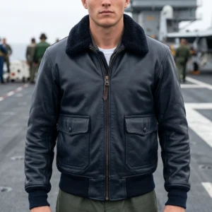 Men’s Top Gun Inspired Navy Blue Aviator Flight Leather Jacket