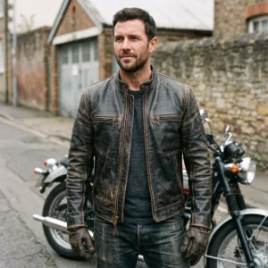 Men's Distressed Dark Brown Cafe Racer Real Leather Jacket
