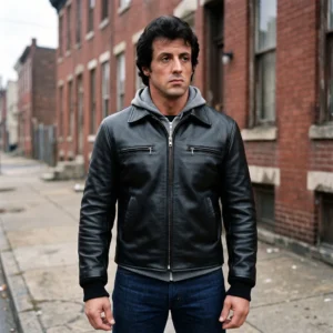 Rocky Balboa Inspired Black Leather Bomber Jacket