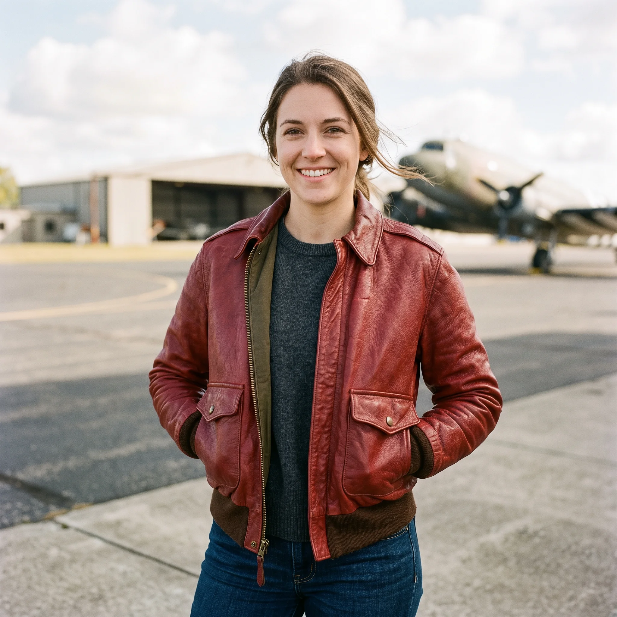 Women's Red Goatskin Leather Flight Jacket